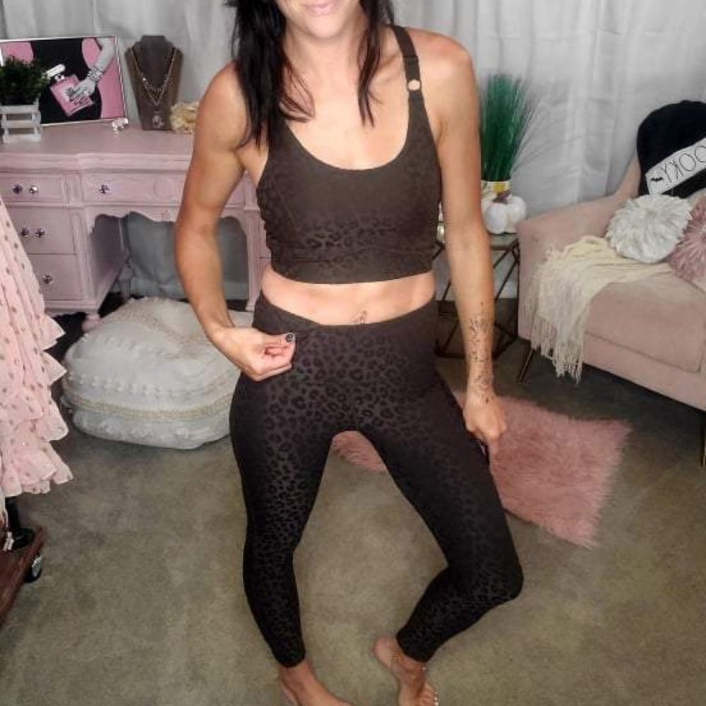 MonoB Chocolate Jacquard Leopard Athleisure Set  - 2 Piece